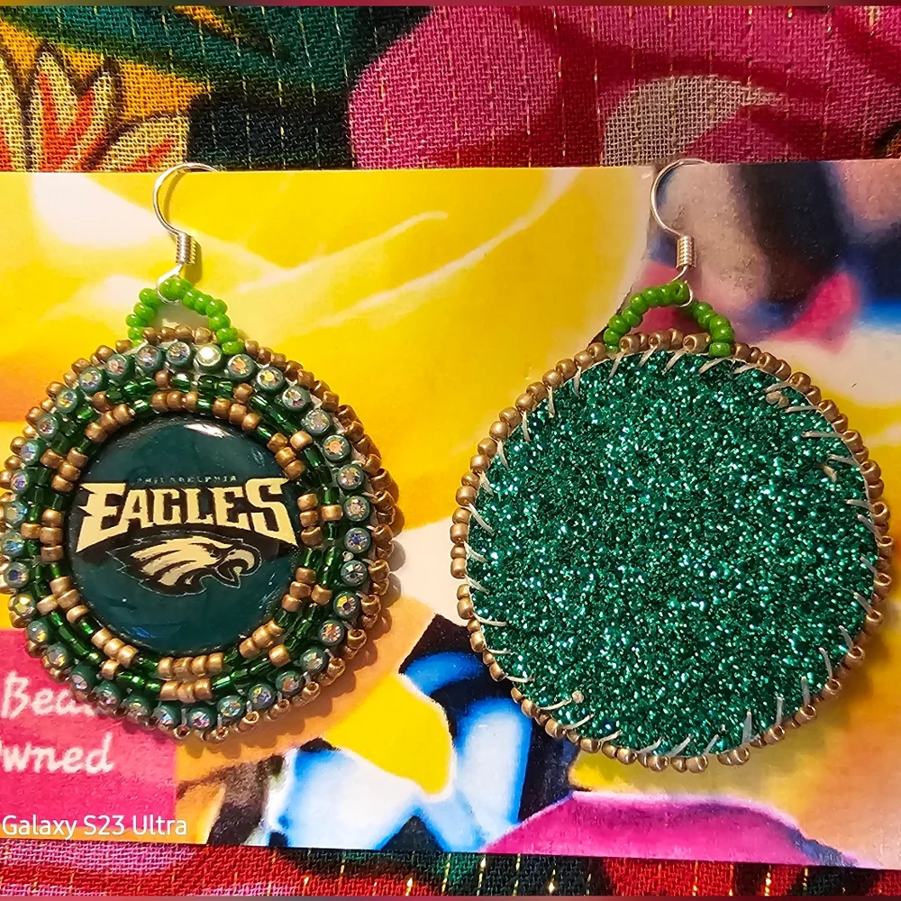 Native American Beaded Powwow Earrings. Team Earrings. - Picture 2 of 2